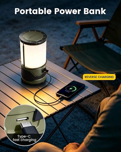 مصباح تخييم LED Glocusent 1200LM قابل لإعادة الشحن، 7 أوضاع إضاءة، بنك طاقة 5000 مللي أمبير في الساعة، IP45 مقاوم للماء، مصباح يدوي مثالي للأعاصير والطوارئ وانقطاع التيار الكهربائي والمنزل، يتضمن كابل USB C in Kuwait