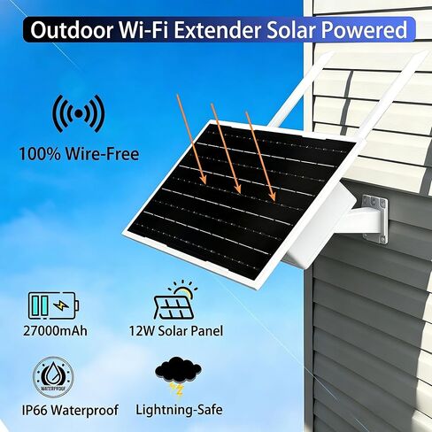 Solar WiFi Extender Outdoor – Solar Powered Long Range Signal Booster, No Wires, Easy Setup WiFi Repeater for Yard Farm Ranch RV, 2.4GHz 300Mbps, 27000mAh, IP66 Waterproof, Works with Any Router in Kuwait