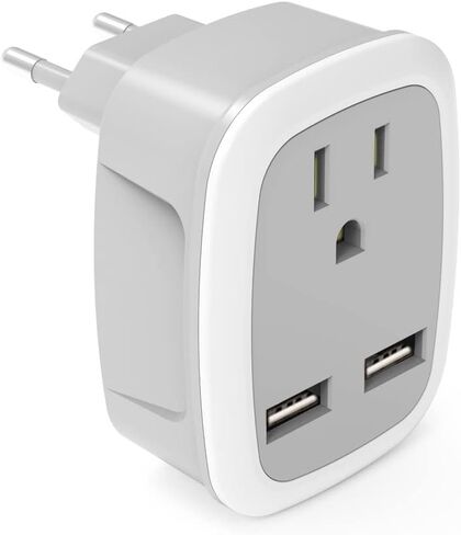 3-in-1 Travel Plug Adapter with Dual USB Ports - US Socket with EU & UK Plug, 100-250V Universal Converter, 2.4A Fast Charging, LED Indicator, Fire-Resistant Design 2.80 X 2.56 X 2.13 in in Kuwait
