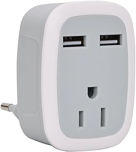 3-in-1 Travel Plug Adapter with Dual USB Ports - US Socket with EU & UK Plug, 100-250V Universal Converter, 2.4A Fast Charging, LED Indicator, Fire-Resistant Design 2.80 X 2.56 X 2.13 in in Kuwait