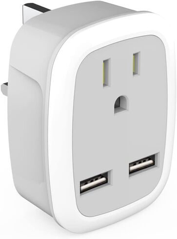 3-in-1 Travel Plug Adapter with Dual USB Ports - US Socket with EU & UK Plug, 100-250V Universal Converter, 2.4A Fast Charging, LED Indicator, Fire-Resistant Design 2.80 X 2.56 X 2.13 in in Kuwait