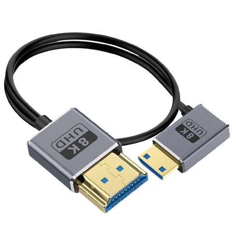 1ft Mini HDMI to HDMI 8K@60Hz Cable, 48Gbps Right Angle Male Mini HDMI to Straight Male HDMI Coaxial Cable, OD 2.5mm Ultra Thin HDMI 2.1 Version UHD Cord in Kuwait