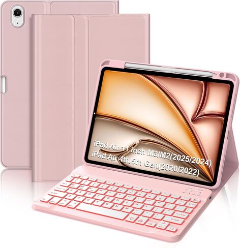 KVAGO iPad Air 11 inch Case with Keyboard (M3 2025 / M2 2024) & Air 5th 4th Generation case, 7 Colors Backlit Bluetooth Keyboard Cover with Pencil Holder for Air 5th 4th Generation,Sky Blue in Kuwait