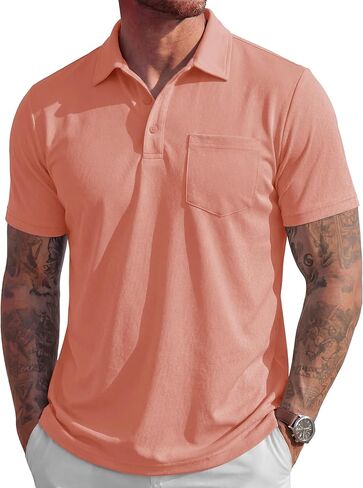 MAGCOMSEN Mens Polo Shirts Short Sleeve Cotton Pique Golf Shirts with Pocket Casual Performance Moisture Wicking Polos in Saudi Arabia