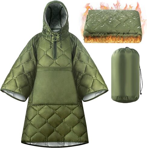 Hooded Camping Blanket Poncho, Stadium Woobie Blanket, Machine Washable/650FP Insulation, Ultralight & Packable, Fit Most Adult Sizes, Can Be Used as Shawl/Wearable Sleeping Bag/Cloak in Kuwait