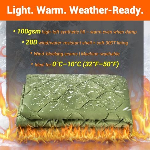 Hooded Camping Blanket Poncho, Stadium Woobie Blanket, Machine Washable/650FP Insulation, Ultralight & Packable, Fit Most Adult Sizes, Can Be Used as Shawl/Wearable Sleeping Bag/Cloak in Kuwait