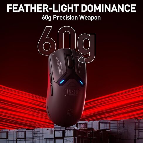 ماوس ألعاب لاسلكي من INPHIC، خفيف للغاية 60 جرام، معدل تقرير 8K ثلاثي الوضع: BT5.0/2.4G/Type-C سلكي لألعاب الكمبيوتر، 5 أزرار قابلة للبرمجة in Kuwait