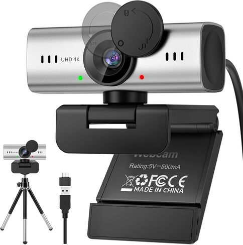 Webcam for PC, 4K Streaming Camera, Web Camera for Desktop/Laptop Computer Webcam with Microphone, Plug and Play USB Web Cam, Aluminum alloy casing, for Live Streaming, Video Calls, and Meetings in Kuwait