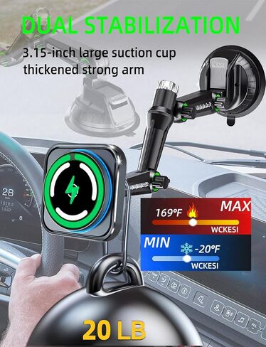 for MagSafe Car Charger Phone Mount Holder for Truck,【11-inch Long arm】 15W Qi2 Magnetic Wireless Car Charging Windshield Dashboard, Truck Accessories, for iPhone 17 16 15 14 13 12 Series in Kuwait