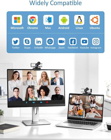 Webcam for PC, 4K Streaming Camera, Web Camera for Desktop/Laptop Computer Webcam with Microphone, Plug and Play USB Web Cam, Aluminum alloy casing, for Live Streaming, Video Calls, and Meetings in Kuwait