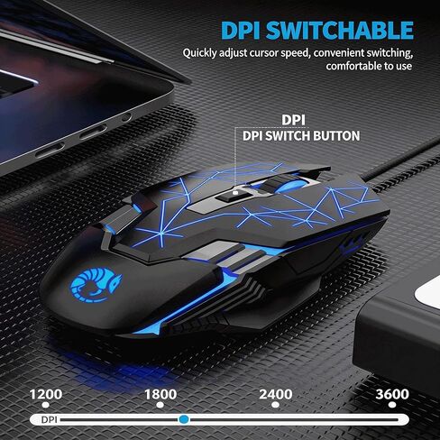 【 تأثير ضوء ملون رائع - USB 】 ماوس سلكي ضوئي للكمبيوتر المحمول للألعاب، مفاتيح اختصار الماوس، DPI حتى 12000، التوصيل والتشغيل، مناسب لنظام Windows 7/8/10/XP Vista Linux in Kuwait