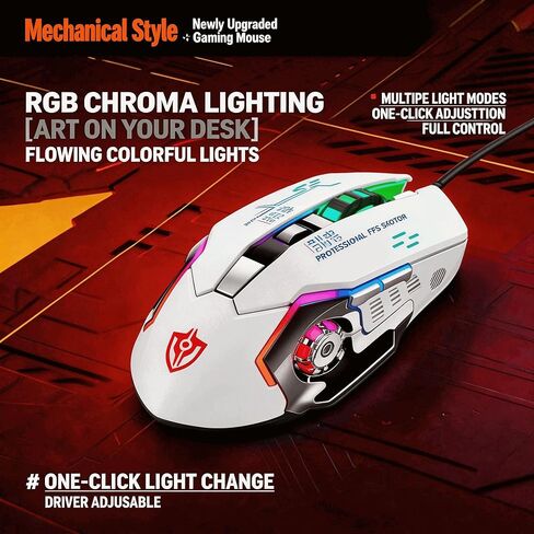 【RGB Light Effect Loop & 6 Mouse Shortcut Keys for Editing - USB Port 】2026 Upgrade Edition Gaming Laptop Optical Wired Mouse,3200 DPI,Precise Without Delay,Ergonomically Designed for Comfortable Grip in Kuwait