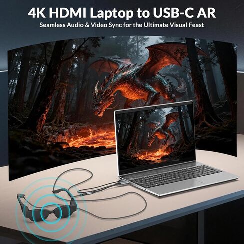 كابل HDMI إلى USB C، محول كابلات HDMI أحادي الاتجاه 4K@60 هرتز إلى النوع C 0.23 متر (ذكر إلى أنثى) للشاشة المحمولة والكمبيوتر المحمول وجهاز العرض السلكي وXreal Air AR وRokid AR in Kuwait