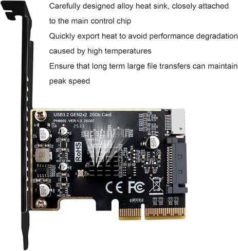 بطاقة توسيع CUIFATI PCIe USB 3.2، سرعة 20 جيجابت في الثانية مع واجهة أمامية من النوع C، متوافقة مع أجهزة USB 3.2 Gen1 .0 .0، ودعم شريحة ASM3242 وفتحات PCIe .0 x4 x8 x16 in Kuwait