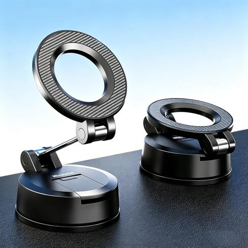 Hichain for MagSafe Car Mount, Vacuum Suction & Adhesive Base Magnetic Phone Holder for Car/Gym/Mirror, Foldable Compact Car Phone Stand Mount for iPhone 17-12 & Android, Portable for Mobile Filming in Kuwait