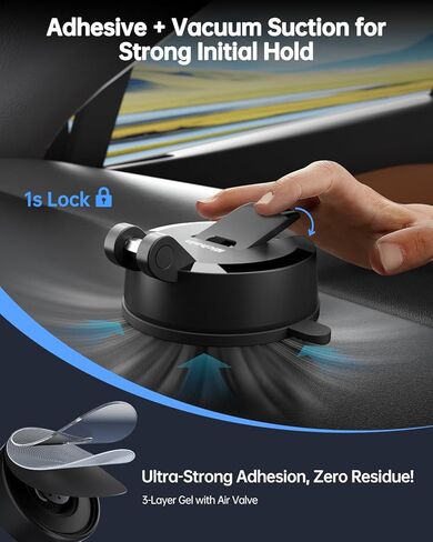 Hichain for MagSafe Car Mount, Vacuum Suction & Adhesive Base Magnetic Phone Holder for Car/Gym/Mirror, Foldable Compact Car Phone Stand Mount for iPhone 17-12 & Android, Portable for Mobile Filming in Kuwait