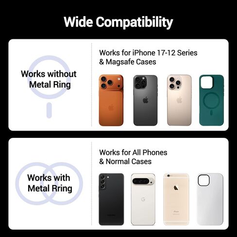 Hichain for MagSafe Car Mount, Vacuum Suction & Adhesive Base Magnetic Phone Holder for Car/Gym/Mirror, Foldable Compact Car Phone Stand Mount for iPhone 17-12 & Android, Portable for Mobile Filming in Kuwait