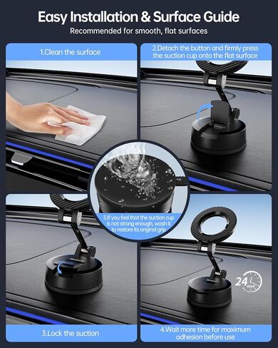 Hichain for MagSafe Car Mount, Vacuum Suction & Adhesive Base Magnetic Phone Holder for Car/Gym/Mirror, Foldable Compact Car Phone Stand Mount for iPhone 17-12 & Android, Portable for Mobile Filming in Kuwait