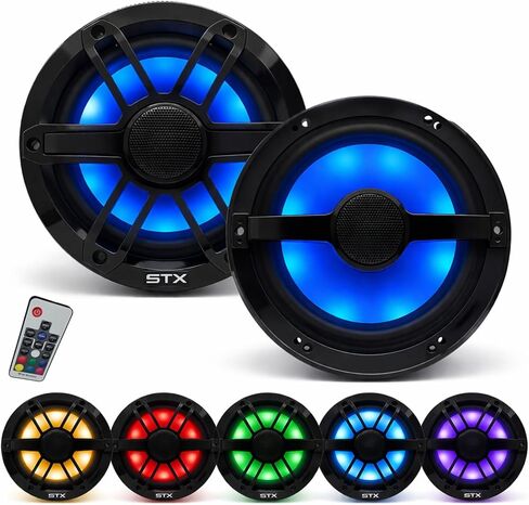 STX Audio STX65MXB - مكبر صوت بحري محوري مقاس 6.5 بوصة، طاقة 600 وات، مقاومة للماء RGB LED، تصميم مضغوط - مثالي للقوارب والمركبات على الطرق الوعرة in Kuwait