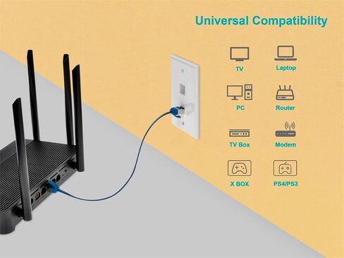 Monoprice Cat6A Ethernet Patch Cable - Slim Flat U/FTP 32AWG Molded Boot 10ft Blue in Kuwait