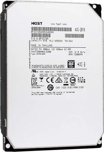 HGST Ultrastar He8 HUH728080AL5200 (0F23728) 8 تيرابايت 512e SAS 12 جيجابايت/ثانية 7200 دورة في الدقيقة 128 ميجابايت كاش 3.5 بوصة محرك الأقراص الصلبة للمؤسسات (متجدد) in Kuwait