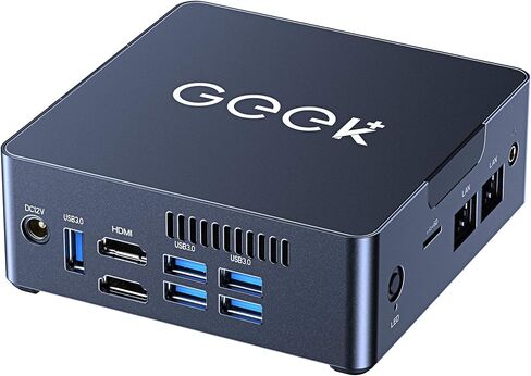 GEEK+ كمبيوتر صغير يعمل بنظام التشغيل Windows 10، كمبيوتر مكتبي HTPC صغير للغاية بدقة 4K HD Intel Celeron J3455 6GB DDR4/128GB SSD، سطح مكتب كمبيوتر صغير نحيف ومحمول، كمبيوتر Micro PC مزدوج HDMI USB أجهزة كمبيوتر مكتبية صغيرة واي فاي بلوتوث in Kuwait