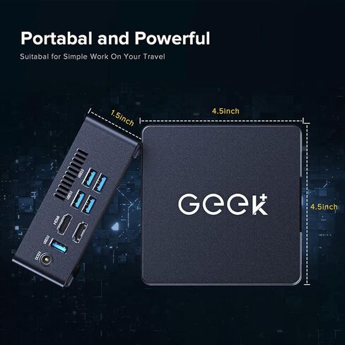 GEEK+ كمبيوتر صغير يعمل بنظام التشغيل Windows 10، كمبيوتر مكتبي HTPC صغير للغاية بدقة 4K HD Intel Celeron J3455 6GB DDR4/128GB SSD، سطح مكتب كمبيوتر صغير نحيف ومحمول، كمبيوتر Micro PC مزدوج HDMI USB أجهزة كمبيوتر مكتبية صغيرة واي فاي بلوتوث in Kuwait