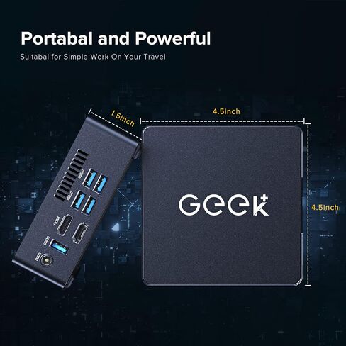 GEEK+ كمبيوتر صغير يعمل بنظام التشغيل Windows 10، كمبيوتر مكتبي HTPC صغير للغاية بدقة 4K HD Intel Celeron J3455 6GB DDR4/128GB SSD، سطح مكتب كمبيوتر صغير نحيف ومحمول، كمبيوتر Micro PC مزدوج HDMI USB أجهزة كمبيوتر مكتبية صغيرة واي فاي بلوتوث in Kuwait