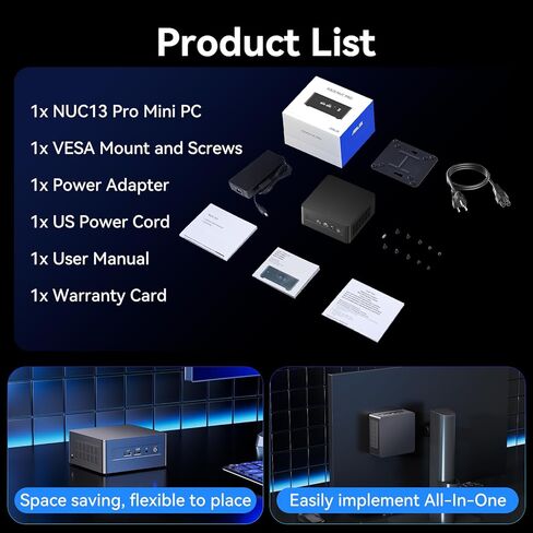 Intel NUC 13 PRO, for ASUS NUC 13 Pro Arena Canyon 16GB RAM 512GB SSD, Core i5-1340P, Win 11 Pro Mini Desktop Computer, 8K/4K UHD, Gigabit Ethernet/WiFi-6/VESA (Renewed) in Kuwait