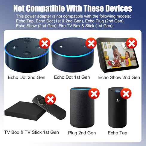 21W Power Cord Replacement for Echo Show 5 (3rd Gen 2023), (1st Gen), Echo Plus (1st Gen), Fire TV (2nd Gen), SK705DI, XC56PY, MW46WB, DV83YW, PS73BR, PS59CV,6.6FT AC Charger Power Adapter,Black in Kuwait