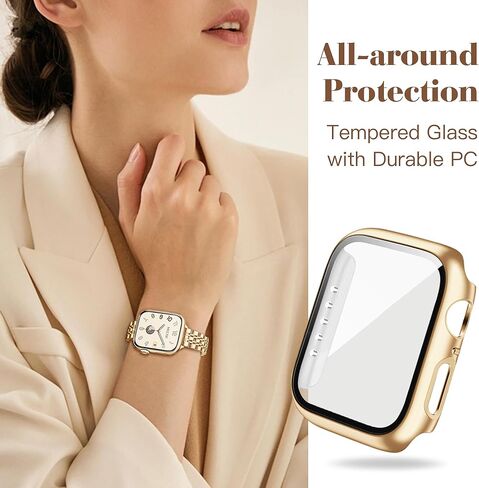 سوار معدني رفيع من Melyis مع حافظة يناسب أحزمة ساعة Apple للنساء مقاس 40 ملم، وأساور iWatch رفيعة من الفولاذ المقاوم للصدأ للسيدات، سوار أنيق لساعة Apple مع واقي شاشة سلسلة SE 6 5 4، Starlight&Gold in Kuwait