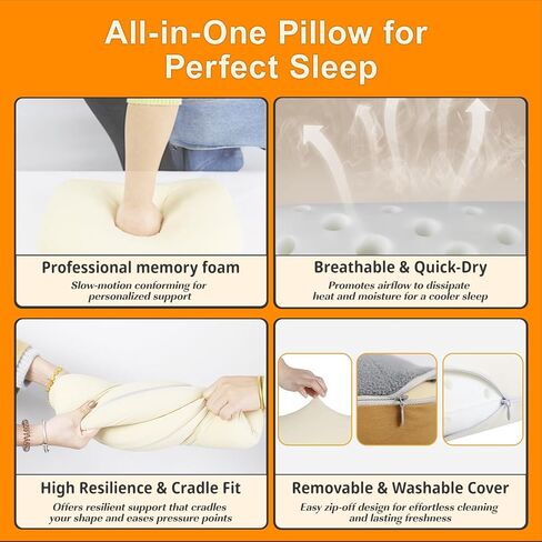 Camping Pillow Memory Foam Pillow, Portable Backpacking Pillow for Travel, Lightweight Compact Pillow with Washable Cover for Camping, Hiking, Backpacking (L) in Kuwait