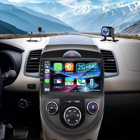 [2G+64G] Volxcereo Car Radio for Kia Soul 2010 2011 2012 2013, 9 inch Android Touchscreen Stereo with Carplay/Android Auto, Support GPS, WiFi, Bluetooth, SWC, FM/RDS, EQ+Backup Cam in Kuwait