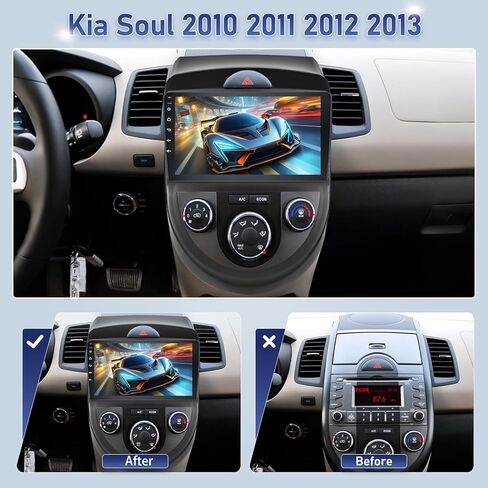 [2G+64G] Volxcereo Car Radio for Kia Soul 2010 2011 2012 2013, 9 inch Android Touchscreen Stereo with Carplay/Android Auto, Support GPS, WiFi, Bluetooth, SWC, FM/RDS, EQ+Backup Cam in Kuwait