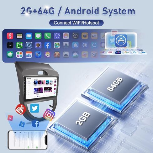 [2G+64G] Volxcereo Car Radio for Kia Soul 2010 2011 2012 2013, 9 inch Android Touchscreen Stereo with Carplay/Android Auto, Support GPS, WiFi, Bluetooth, SWC, FM/RDS, EQ+Backup Cam in Kuwait
