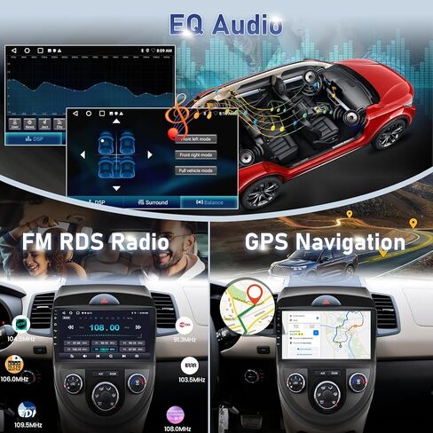 [2G+64G] Volxcereo Car Radio for Kia Soul 2010 2011 2012 2013, 9 inch Android Touchscreen Stereo with Carplay/Android Auto, Support GPS, WiFi, Bluetooth, SWC, FM/RDS, EQ+Backup Cam in Kuwait
