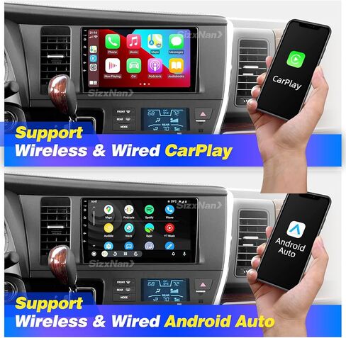 لراديو Toyota Sienna متوافق مع Carplay Android Auto، ترقية السيارة Android Stereo 8core Touchscreen Bluetooth Navigation GPS WiFi FM/AM وحدة رأس الكاميرا الاحتياطية (لـ 2015-2019) in Kuwait