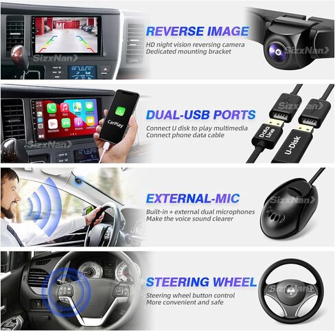 لراديو Toyota Sienna متوافق مع Carplay Android Auto، ترقية السيارة Android Stereo 8core Touchscreen Bluetooth Navigation GPS WiFi FM/AM وحدة رأس الكاميرا الاحتياطية (لـ 2015-2019) in Kuwait