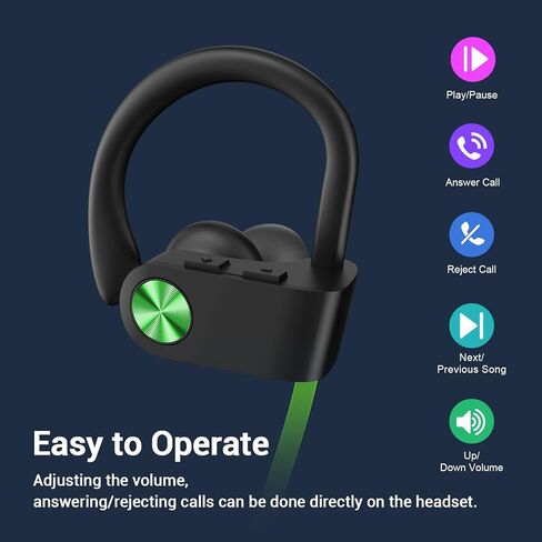 KALOC Bluetooth Headphones, HiFi Bass Stereo Earbuds with Noise Cancelling Mic, IPX7 Waterproof & 12 Hours Play Time, Wireless Sports Headsets for Workout Running in Kuwait