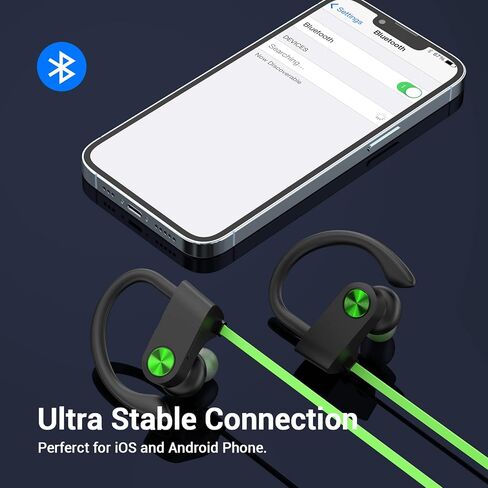 KALOC Bluetooth Headphones, HiFi Bass Stereo Earbuds with Noise Cancelling Mic, IPX7 Waterproof & 12 Hours Play Time, Wireless Sports Headsets for Workout Running in Kuwait