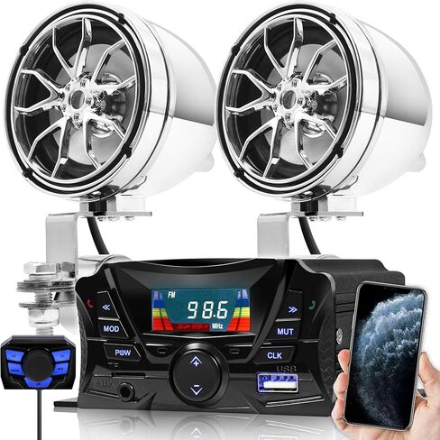 GoHawk TS3 Gen.3 Motorcycle Weatherproof Bluetooth Speakers 7/8-1.25 in. Handlebar Mount MP3 Music Player Sound Audio Stereo Amplifier System ATV UTV w/AUX, USB, Micro SD, FM Radio, 2-Speaker in Kuwait