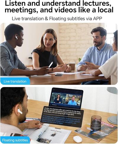 سماعات أذن Polypal P1 AI للترجمة في الوقت الحقيقي، 138 لغة، سماعات أذن مترجمة 7 في 1، Audiofonos Traductores Inglés Español، مترجم الكلام والفيديو بلوتوث للأعمال، قلم تنظيف سماعات الأذن in Kuwait