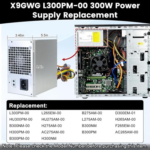 LXun L300PM-00 PS-6301-06D 300W Power Supply Compatible with Dell 3847 MT Power Supply Dell Optiplex for Inspiron Studio Precision Vostro Computer Replaces HU300PM-00 B300NM-00 L265EM-00 PowerSupply in Kuwait