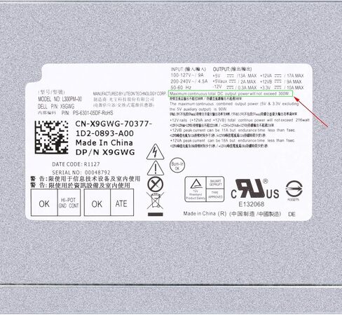 LXun L300PM-00 PS-6301-06D 300W Power Supply Compatible with Dell 3847 MT Power Supply Dell Optiplex for Inspiron Studio Precision Vostro Computer Replaces HU300PM-00 B300NM-00 L265EM-00 PowerSupply in Kuwait