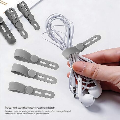 10PCS Reusable Silicone Cable Ties with Adjustable Locking Buckles Washable High Elasticity Cord Management Straps for Office School Organization Grey in Kuwait