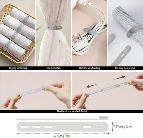 10PCS Reusable Silicone Cable Ties with Adjustable Locking Buckles Washable High Elasticity Cord Management Straps for Office School Organization Grey in Kuwait