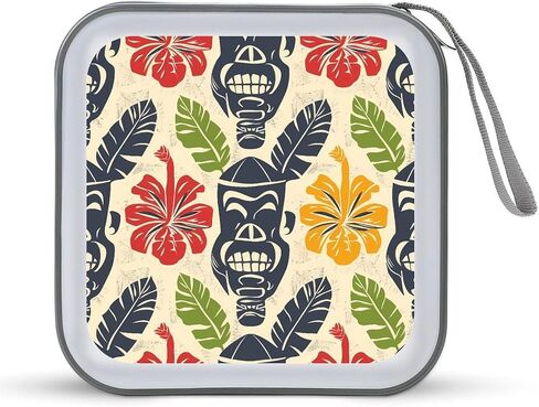 Aloha Tiki Pattern CD Case 40 Capacity Hard Plastic DVD Case Portable Zipper CD Cases Holder Large Storage Disc Wallet Bag DVD Disc Cases Storage Binder Home Travel in Kuwait