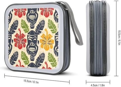 Aloha Tiki Pattern CD Case 40 Capacity Hard Plastic DVD Case Portable Zipper CD Cases Holder Large Storage Disc Wallet Bag DVD Disc Cases Storage Binder Home Travel in Kuwait