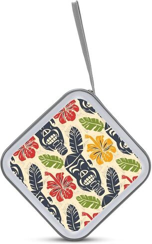 Aloha Tiki Pattern CD Case 40 Capacity Hard Plastic DVD Case Portable Zipper CD Cases Holder Large Storage Disc Wallet Bag DVD Disc Cases Storage Binder Home Travel in Kuwait