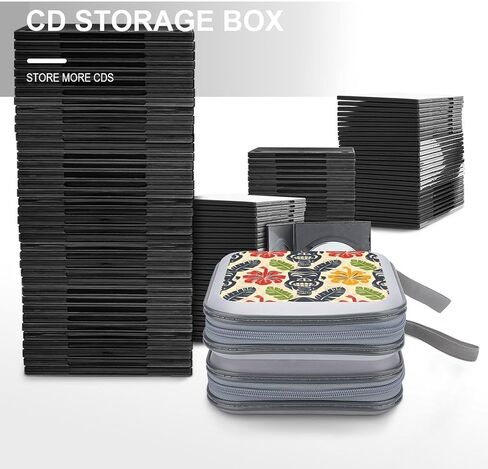 Aloha Tiki Pattern CD Case 40 Capacity Hard Plastic DVD Case Portable Zipper CD Cases Holder Large Storage Disc Wallet Bag DVD Disc Cases Storage Binder Home Travel in Kuwait